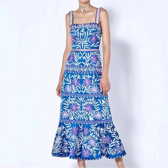 green emerald velvet dress Alora Embroidered Dress in Navy main image 1